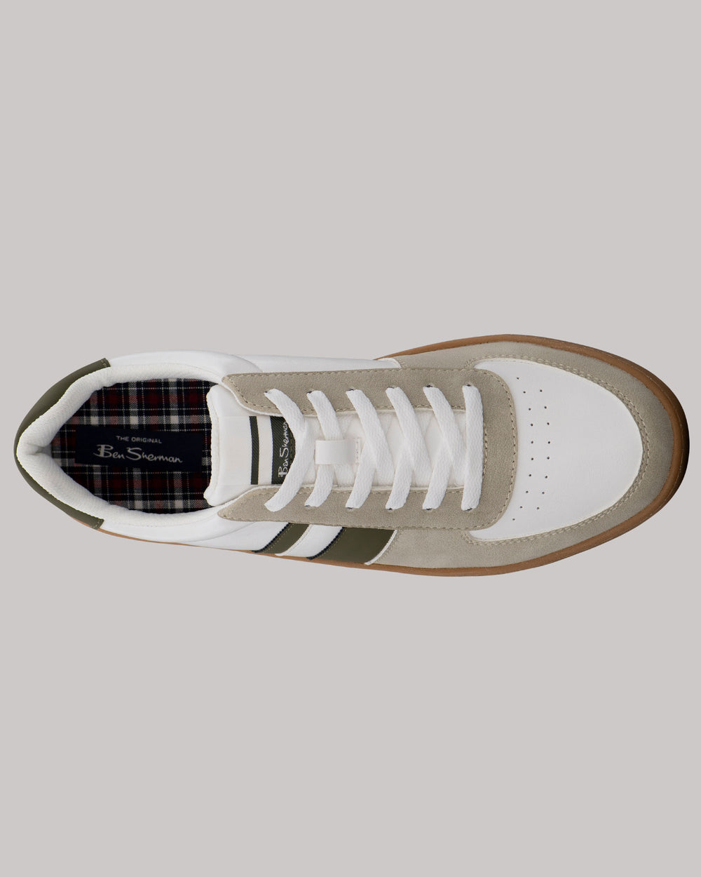 Ben Sherman Hyde Olive Stripe Sneakers Hvide | DQIAV1257