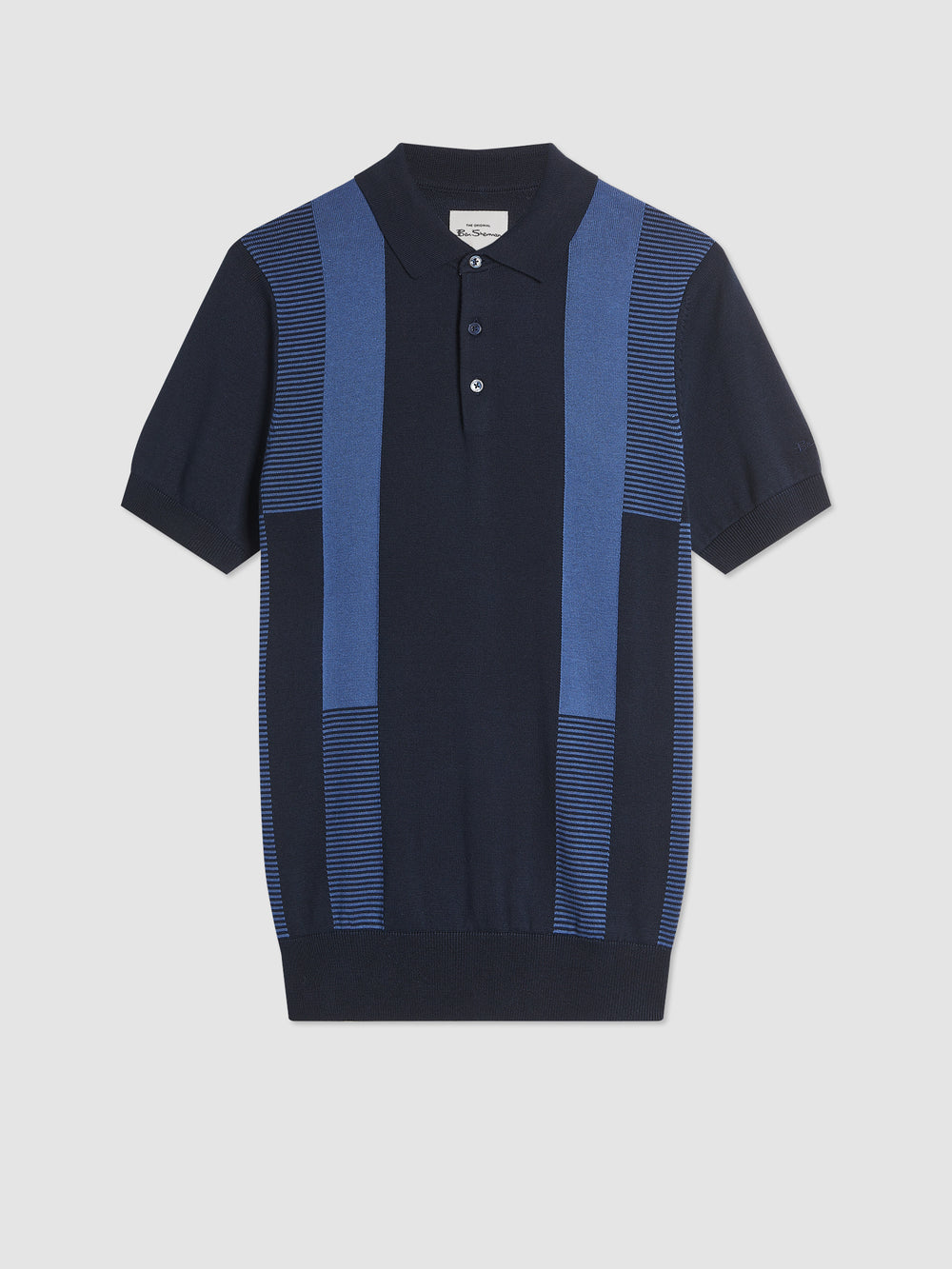 Ben Sherman Intarsia Stripe Sweater Med Polo Hals Mørkeblå | PGRSK6120