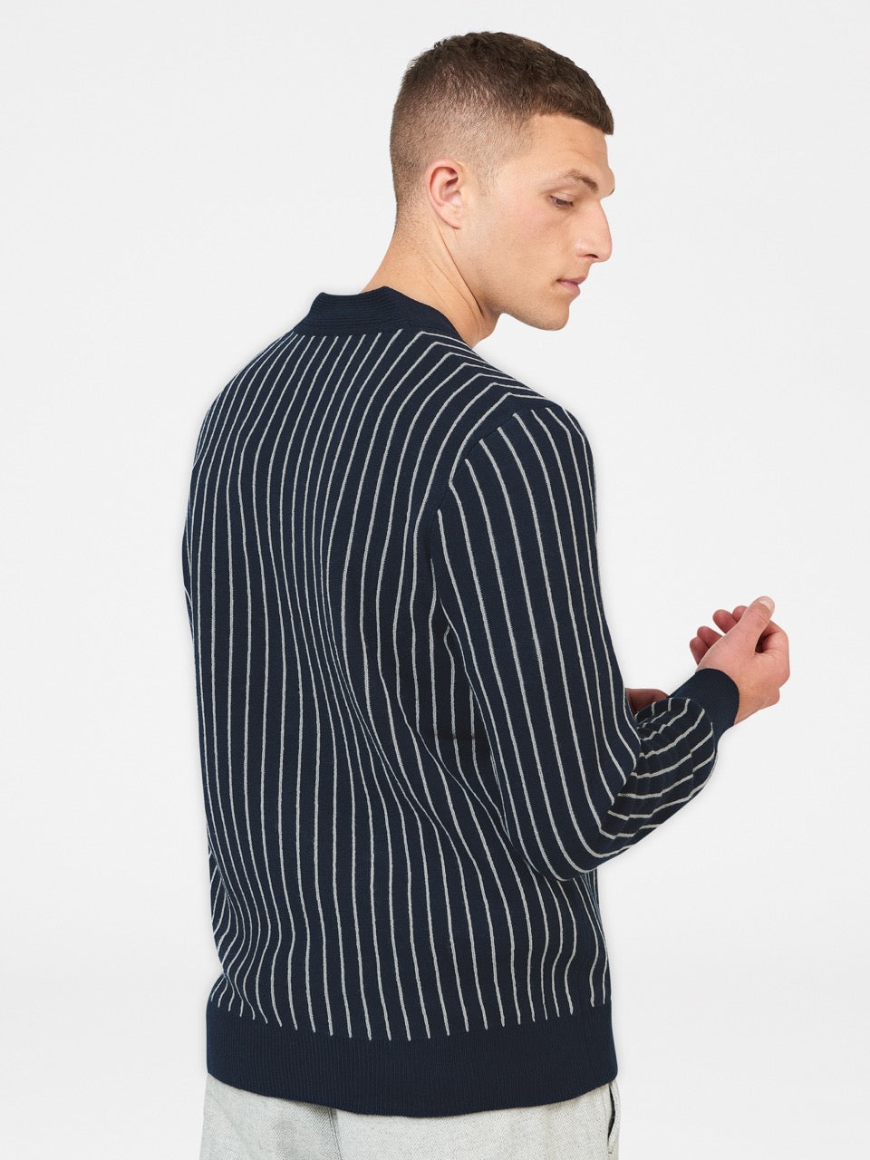 Ben Sherman Jacquard Stripe Cardigan Strikkevarer Mørkeblå | EKAHB1276