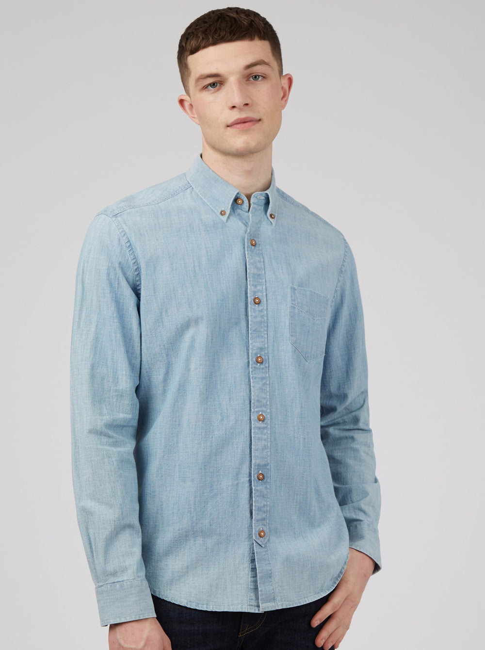 Ben Sherman Long-Sleeve Chambray Skjorte Blå Mørkeblå | XMTGZ8967