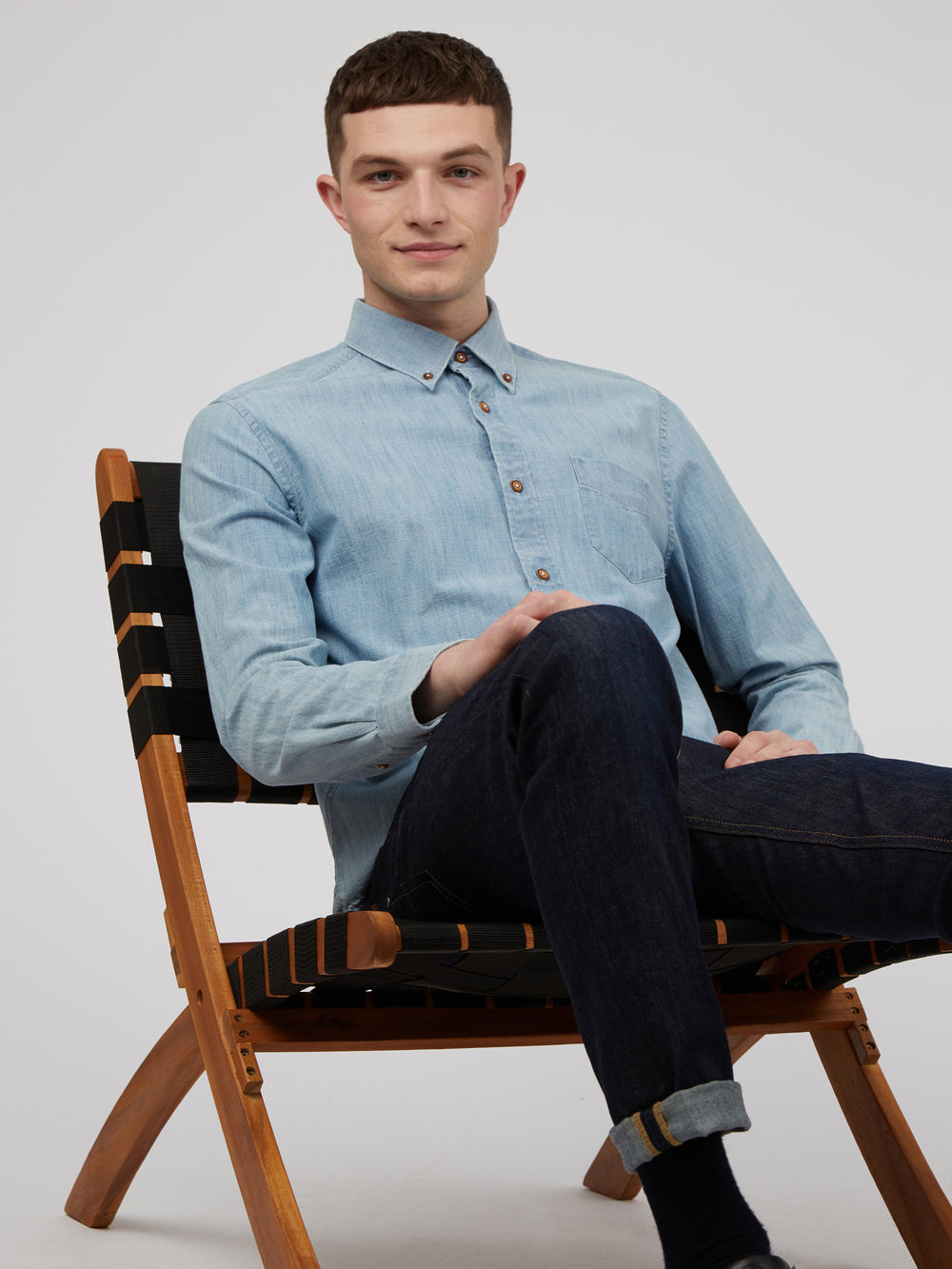 Ben Sherman Long-Sleeve Chambray Skjorte Blå Mørkeblå | XMTGZ8967