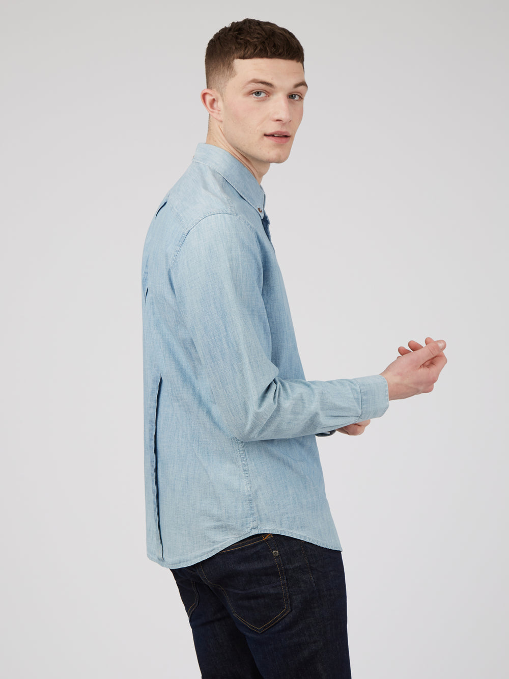 Ben Sherman Long-Sleeve Chambray Skjorte Blå Mørkeblå | XMTGZ8967