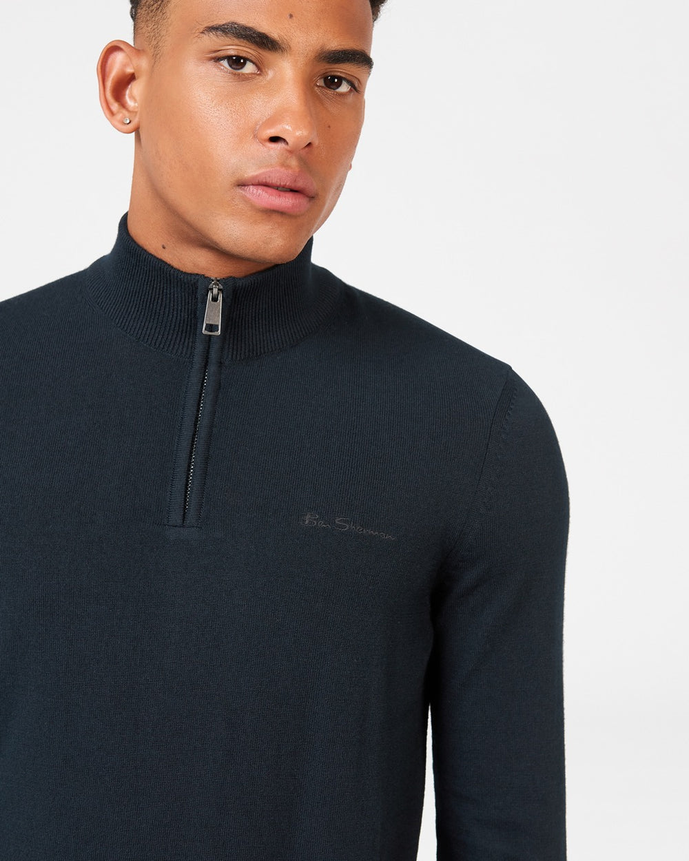 Ben Sherman Merino Half-Zip Strikkevarer Sort | MEVBQ1207