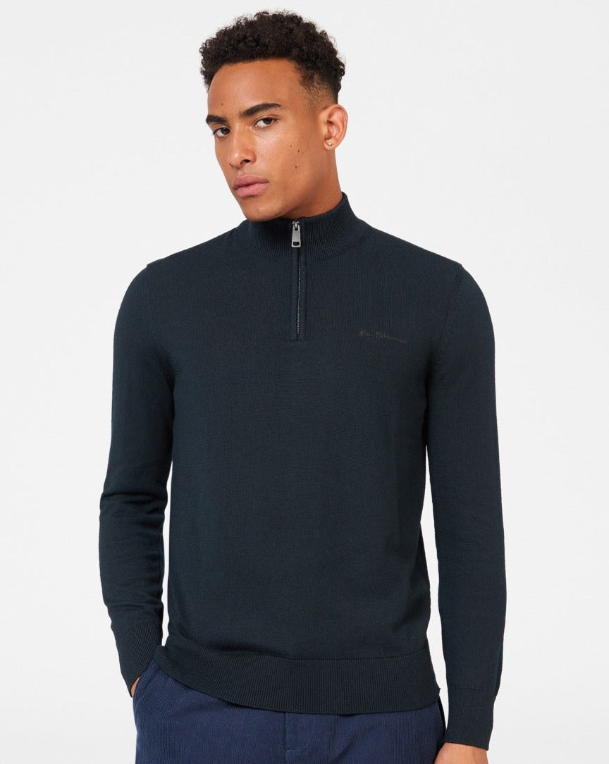 Ben Sherman Merino Half-Zip Strikkevarer Sort | MEVBQ1207