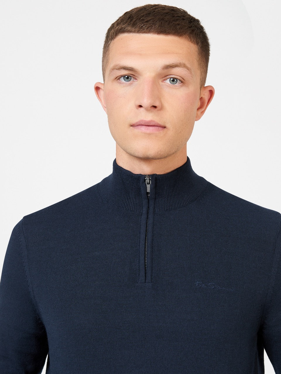 Ben Sherman Merino Half-Zip Strikkevarer Mørkeblå | UPGKE4530