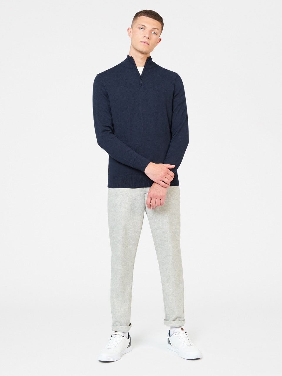 Ben Sherman Merino Half-Zip Strikkevarer Mørkeblå | UPGKE4530