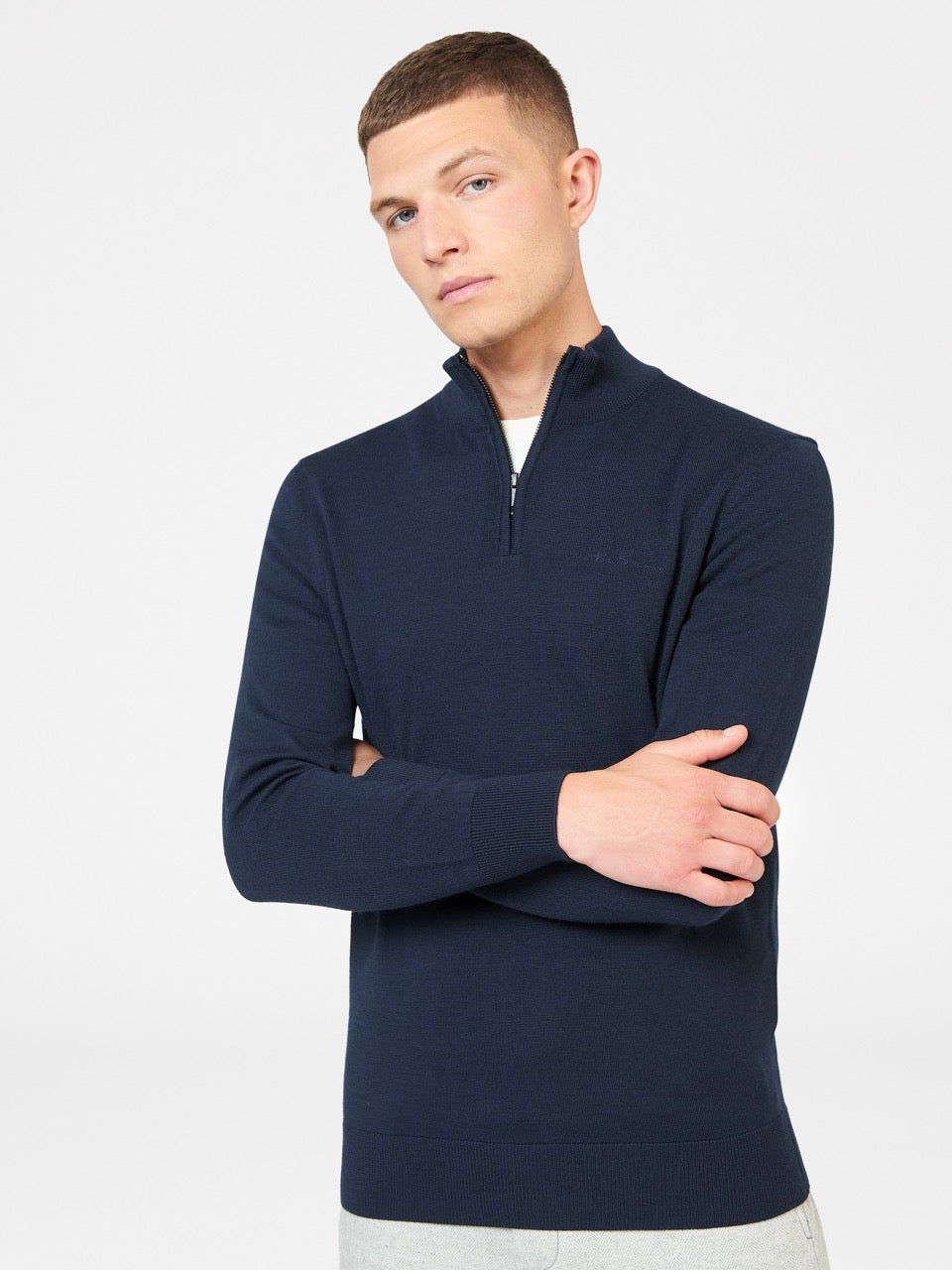 Ben Sherman Merino Half-Zip Strikkevarer Mørkeblå | UPGKE4530