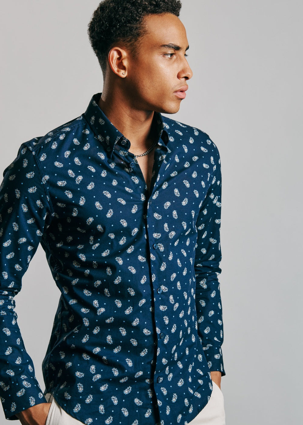 Ben Sherman Micro Paisley Skjorte Mørkeblå | YKAUJ4236