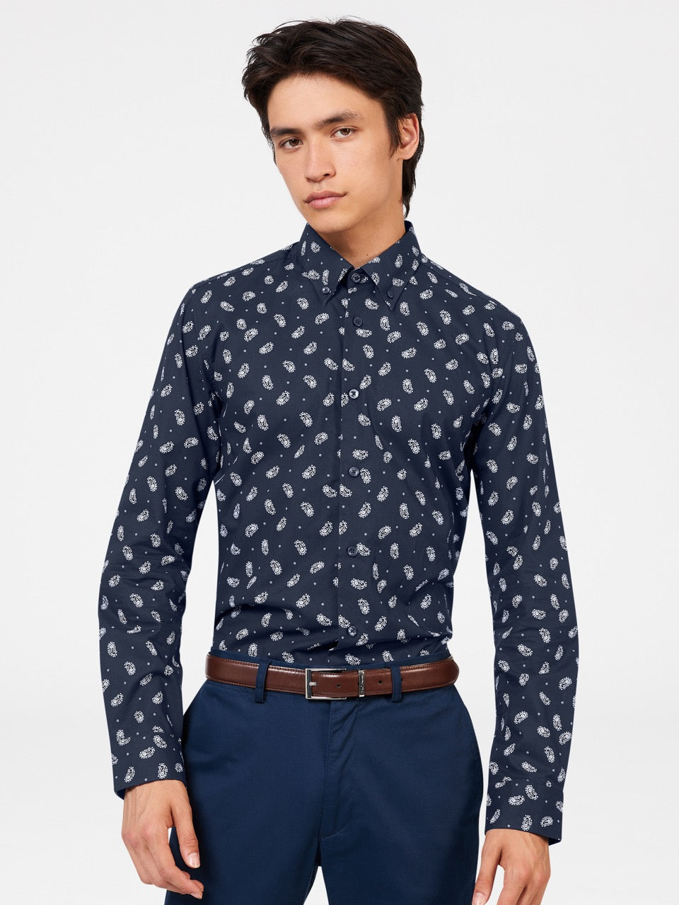 Ben Sherman Micro Paisley Skjorte Mørkeblå | YKAUJ4236