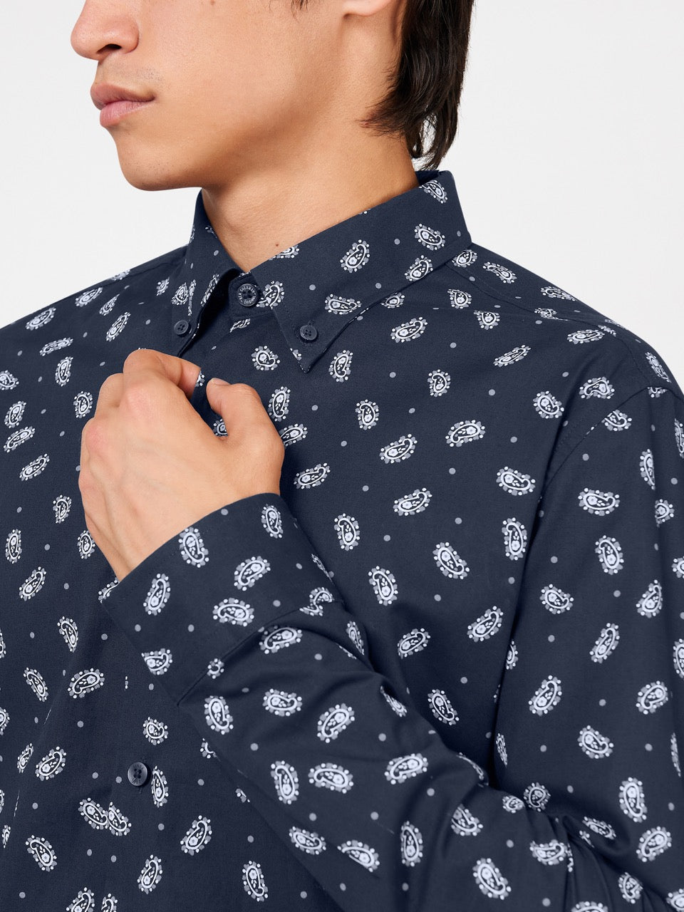 Ben Sherman Micro Paisley Skjorte Mørkeblå | YKAUJ4236