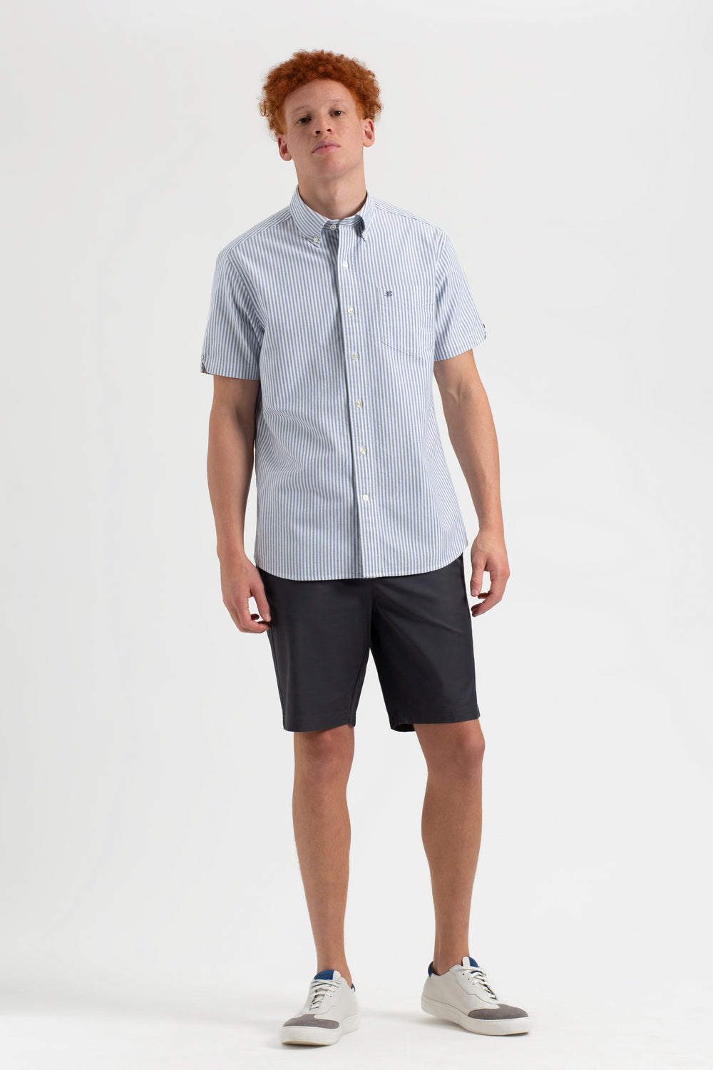 Ben Sherman Short Sleeve Brighton Oxford Organic Bengal Stripe Skjorte Indigo Striber | XKJZY0562