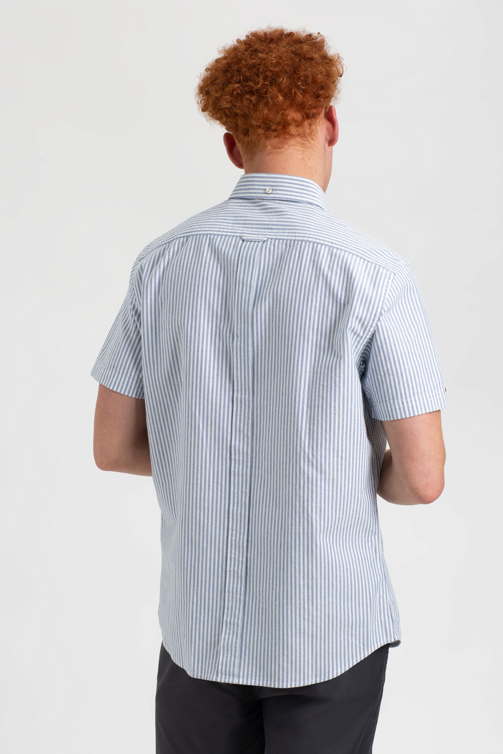 Ben Sherman Short Sleeve Brighton Oxford Organic Bengal Stripe Skjorte Indigo Striber | XKJZY0562