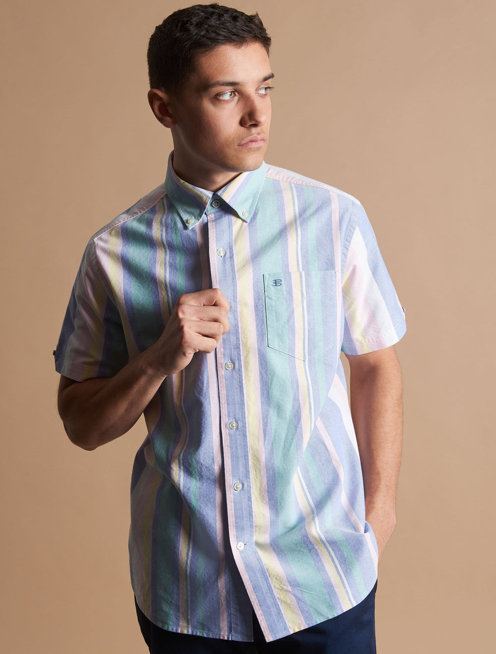 Ben Sherman Short Sleeve Brighton Oxford Organic Stripe Skjorte Flerfarvede Striber | YHQOK4560