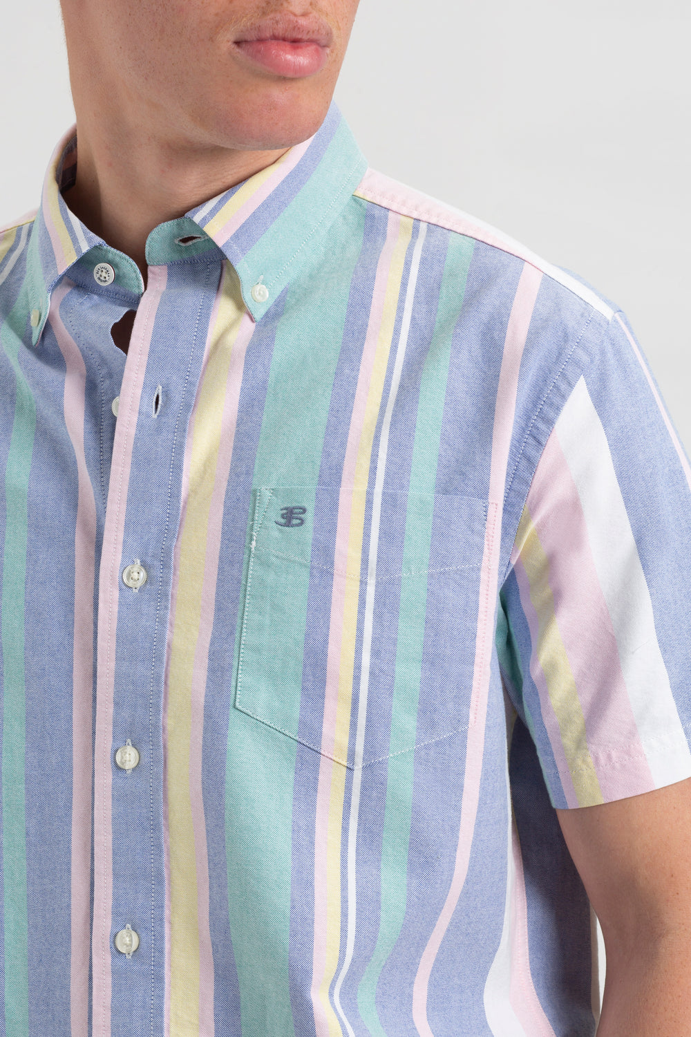 Ben Sherman Short Sleeve Brighton Oxford Organic Stripe Skjorte Flerfarvede Striber | YHQOK4560