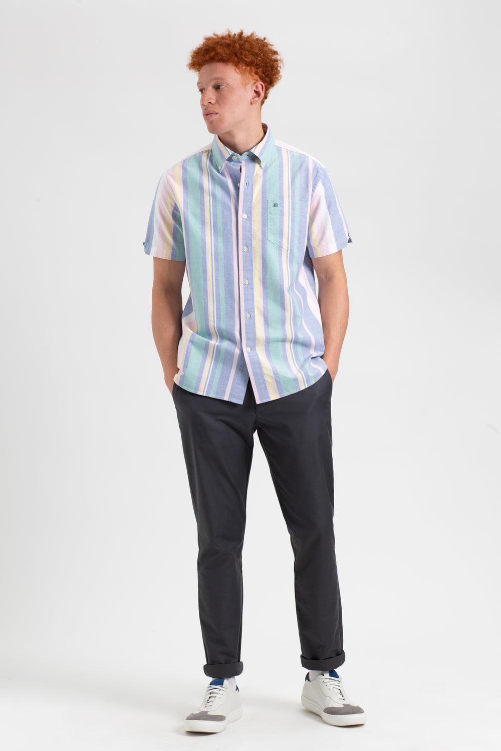 Ben Sherman Short Sleeve Brighton Oxford Organic Stripe Skjorte Flerfarvede Striber | YHQOK4560