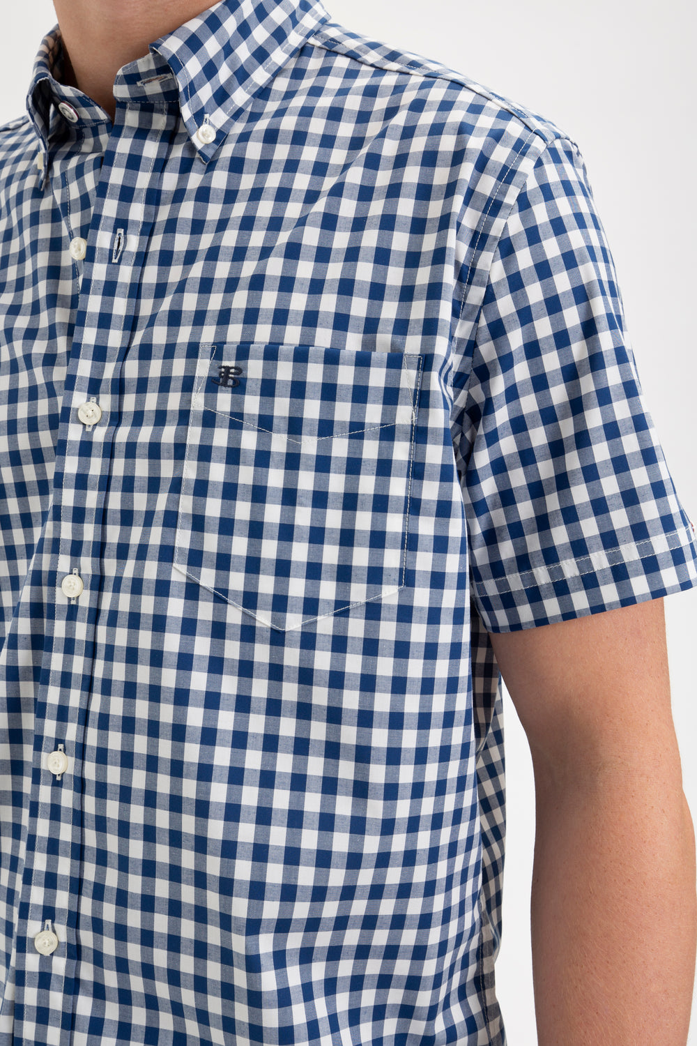 Ben Sherman Short Sleeve House Poplin Gingham Skjorte Mørkeblå Olivengrøn | BJRTC0682