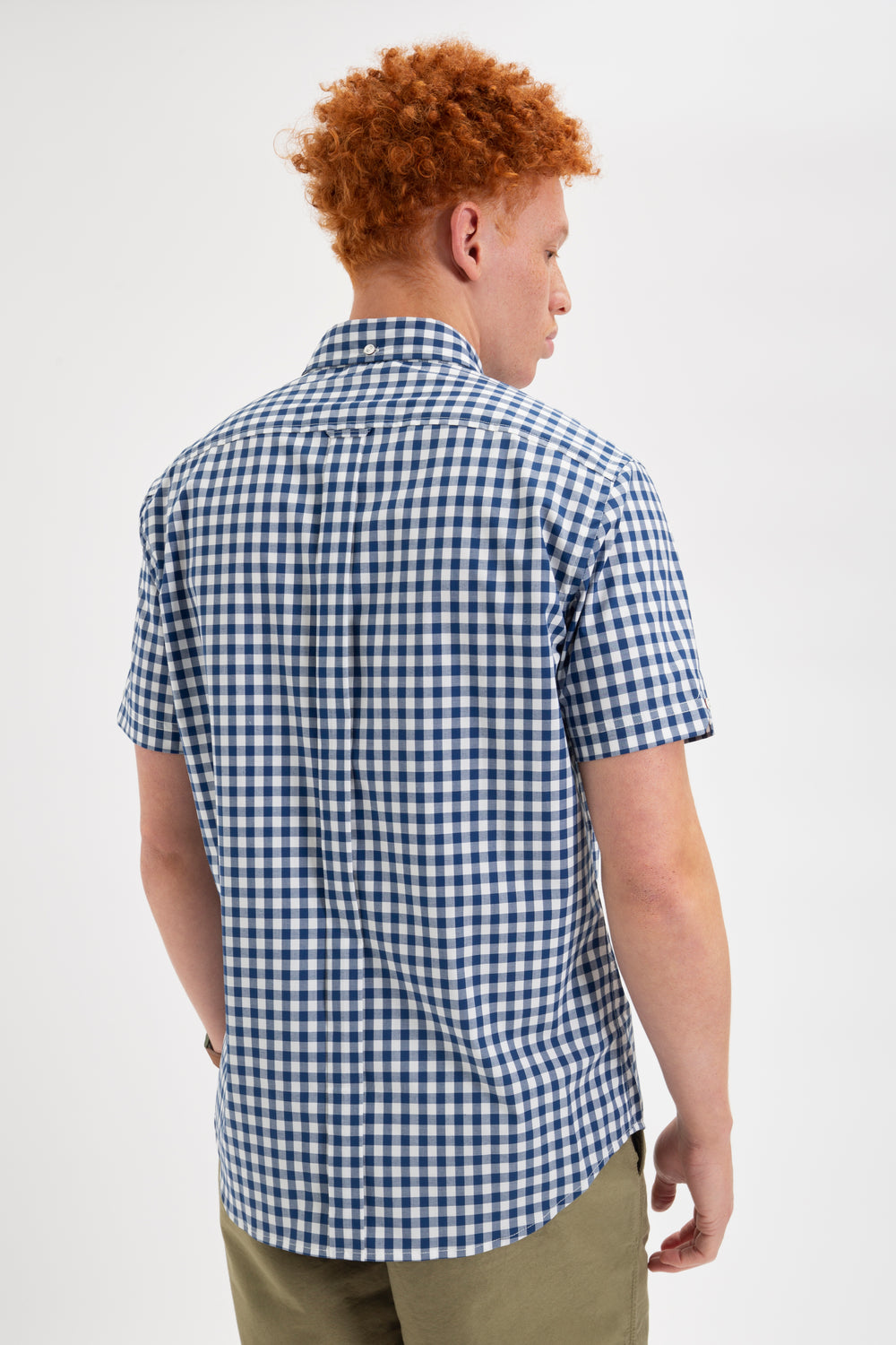 Ben Sherman Short Sleeve House Poplin Gingham Skjorte Mørkeblå Olivengrøn | BJRTC0682