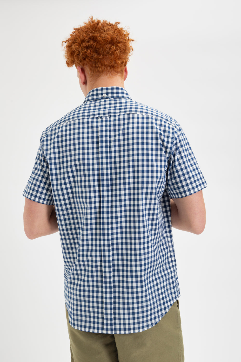 Ben Sherman Short Sleeve House Poplin Gingham Skjorte Mørkeblå Olivengrøn | BJRTC0682