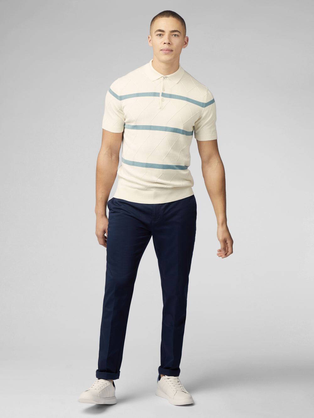 Ben Sherman Signature Argyle Stripe Polo Strikkevarer Hvide | JKLPC0675