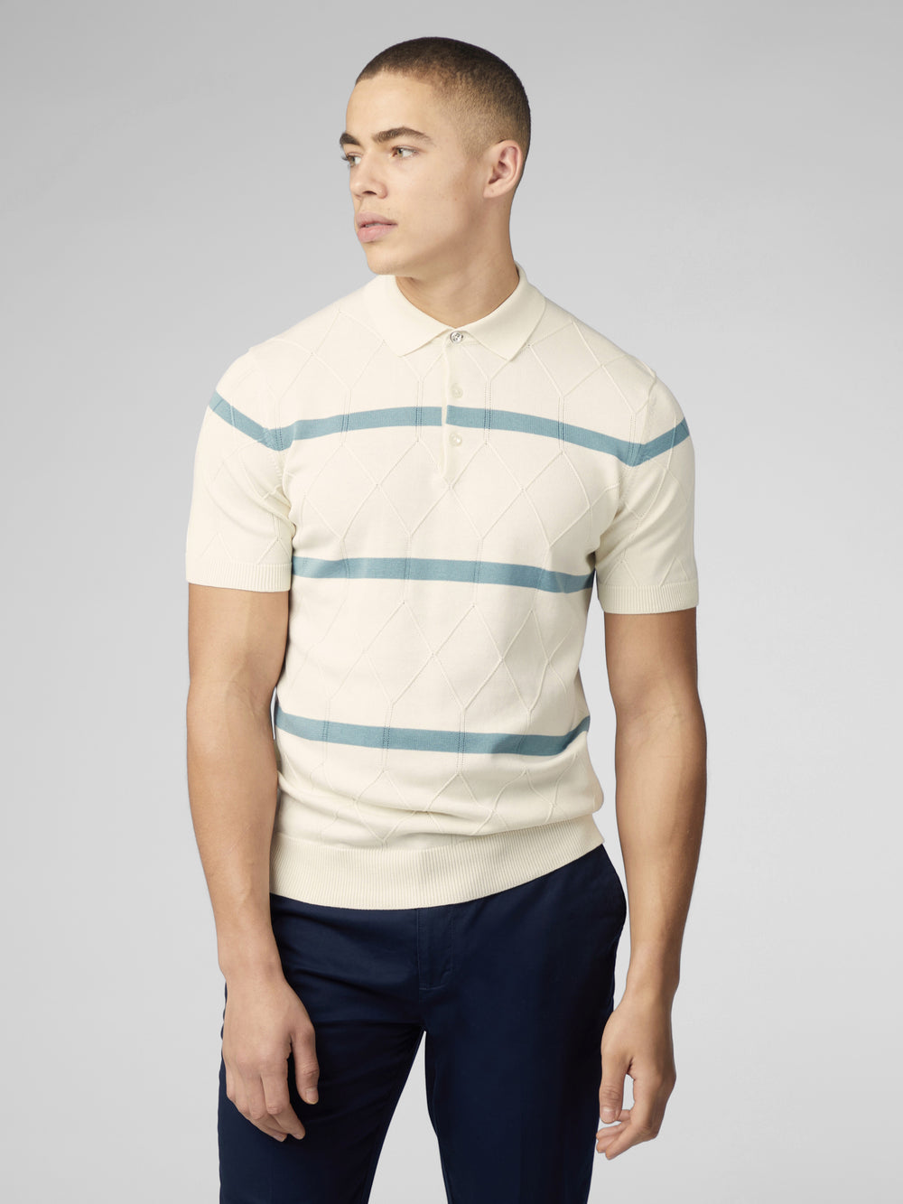 Ben Sherman Signature Argyle Stripe Polo Strikkevarer Hvide | JKLPC0675