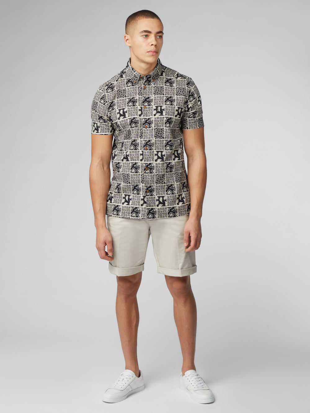 Ben Sherman Signature Checkerboard Paisley Print Skjorte Sort | RHMAE7384