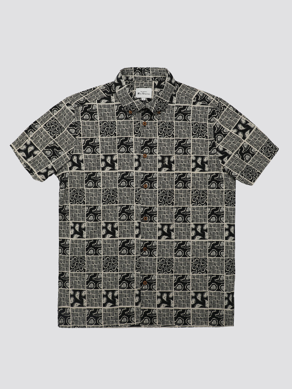 Ben Sherman Signature Checkerboard Paisley Print Skjorte Sort | RHMAE7384