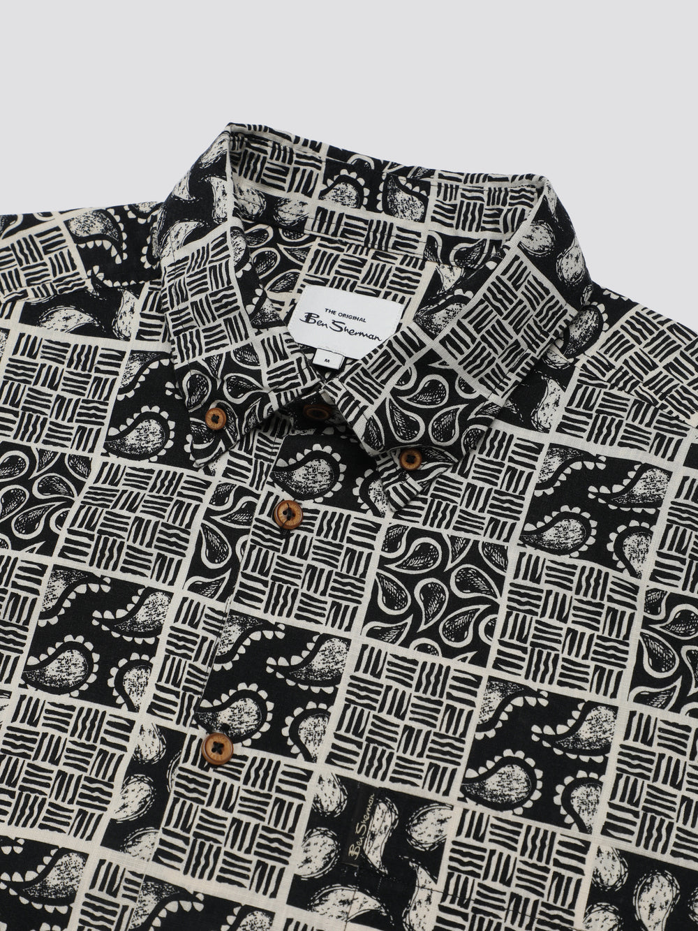 Ben Sherman Signature Checkerboard Paisley Print Skjorte Sort | RHMAE7384