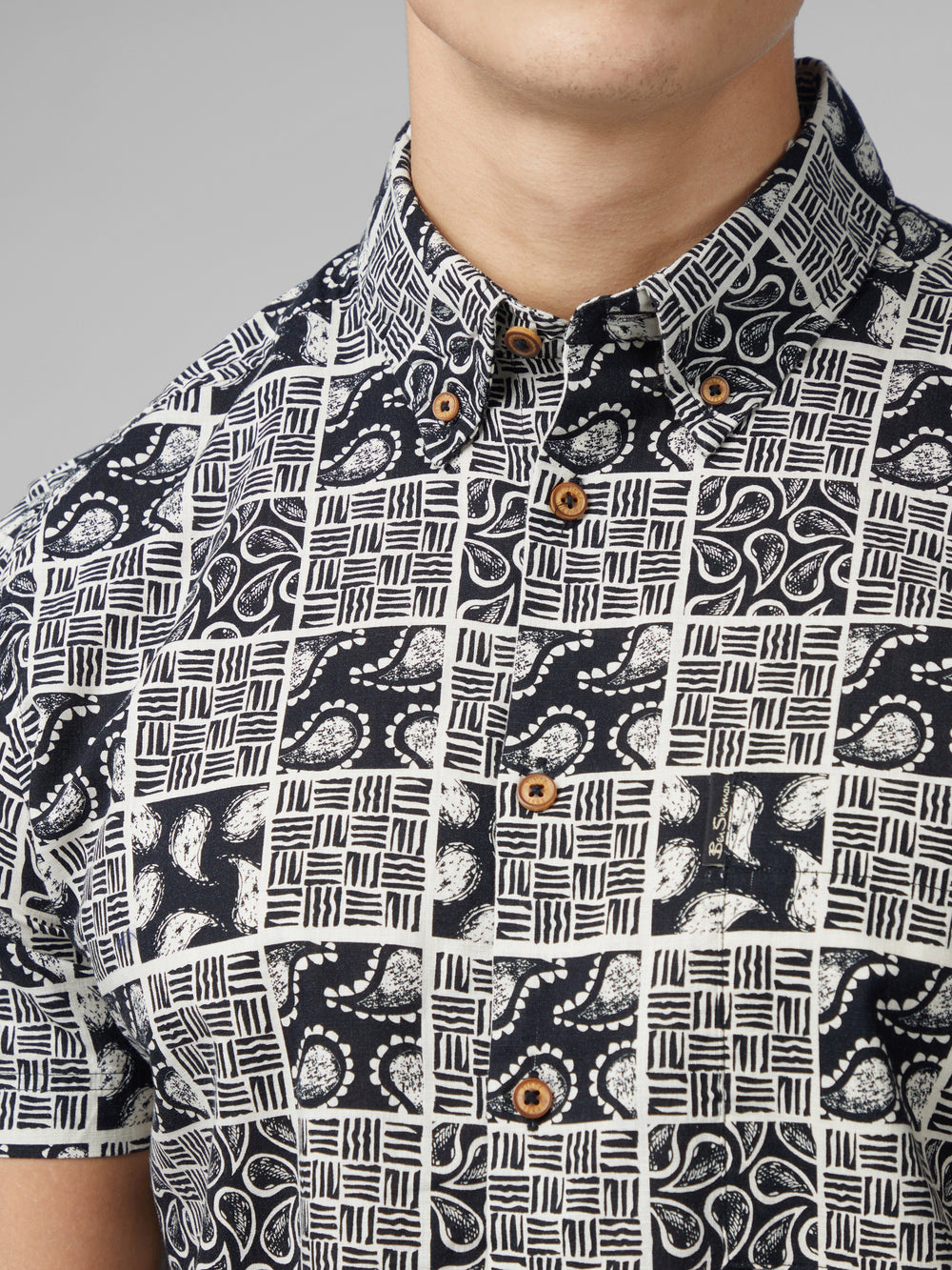 Ben Sherman Signature Checkerboard Paisley Print Skjorte Sort | RHMAE7384