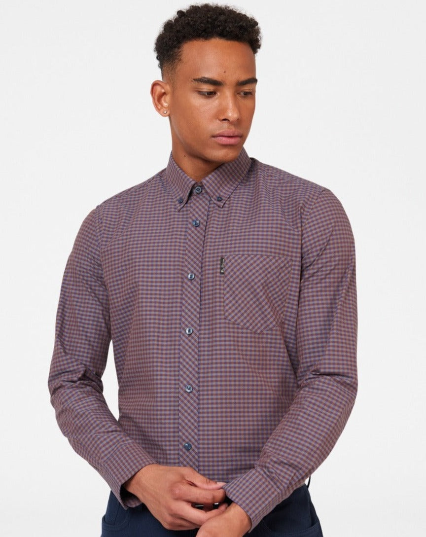 Ben Sherman Signature Gingham Long-Sleeve Skjorte Lilla | XZUPB4519