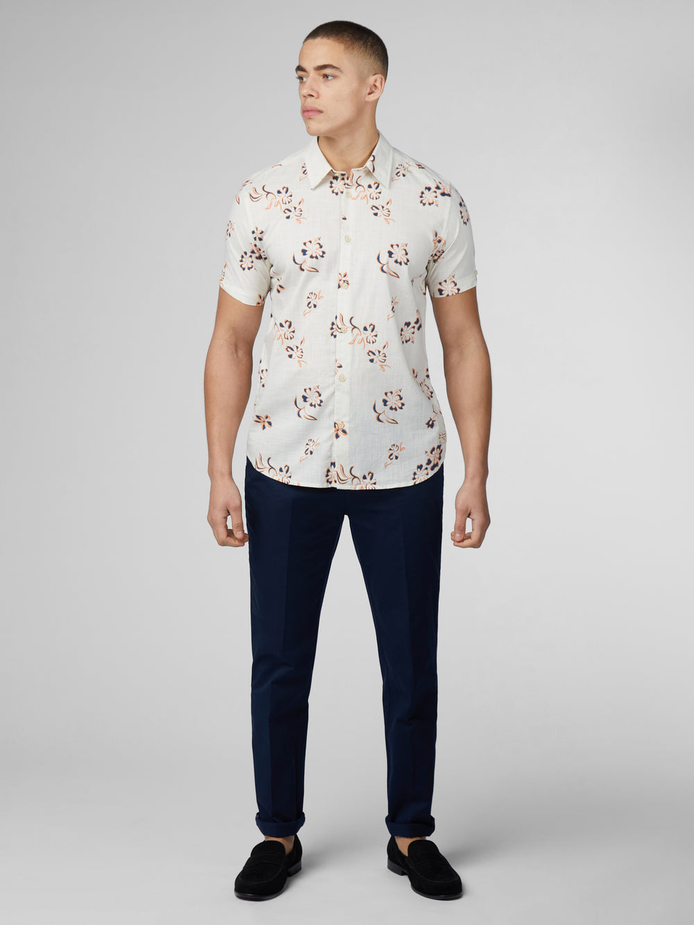 Ben Sherman Signature Linear Floral Skjorte Hvide | MSVKN4931