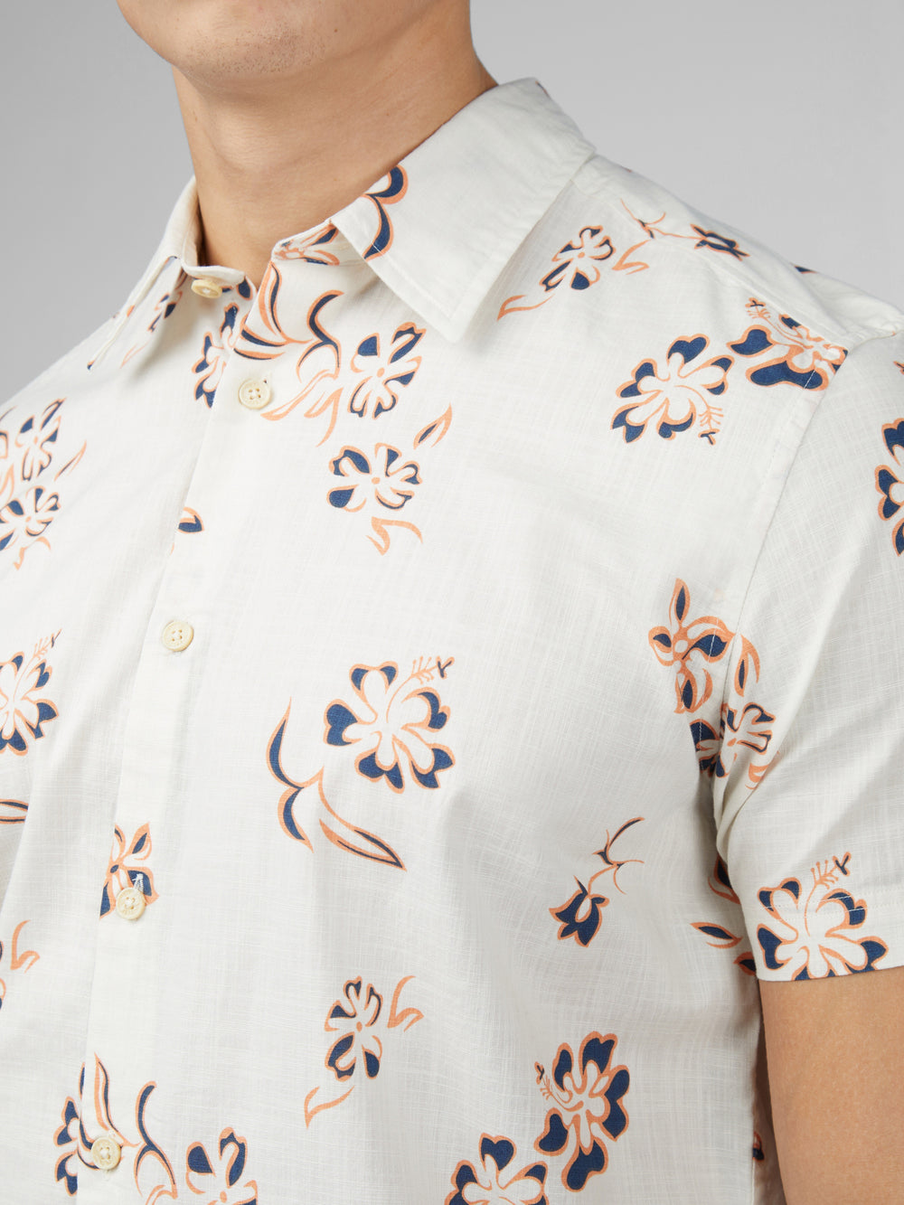 Ben Sherman Signature Linear Floral Skjorte Hvide | MSVKN4931