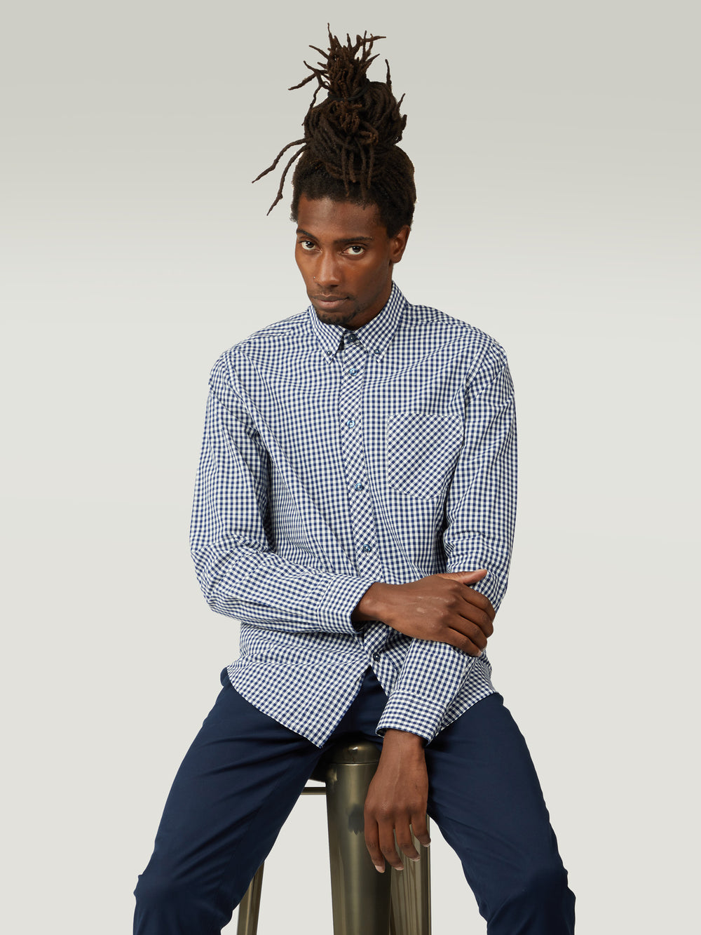 Ben Sherman Signature Long-Sleeve Gingham Skjorte Mørkeblå | LIVNR2345