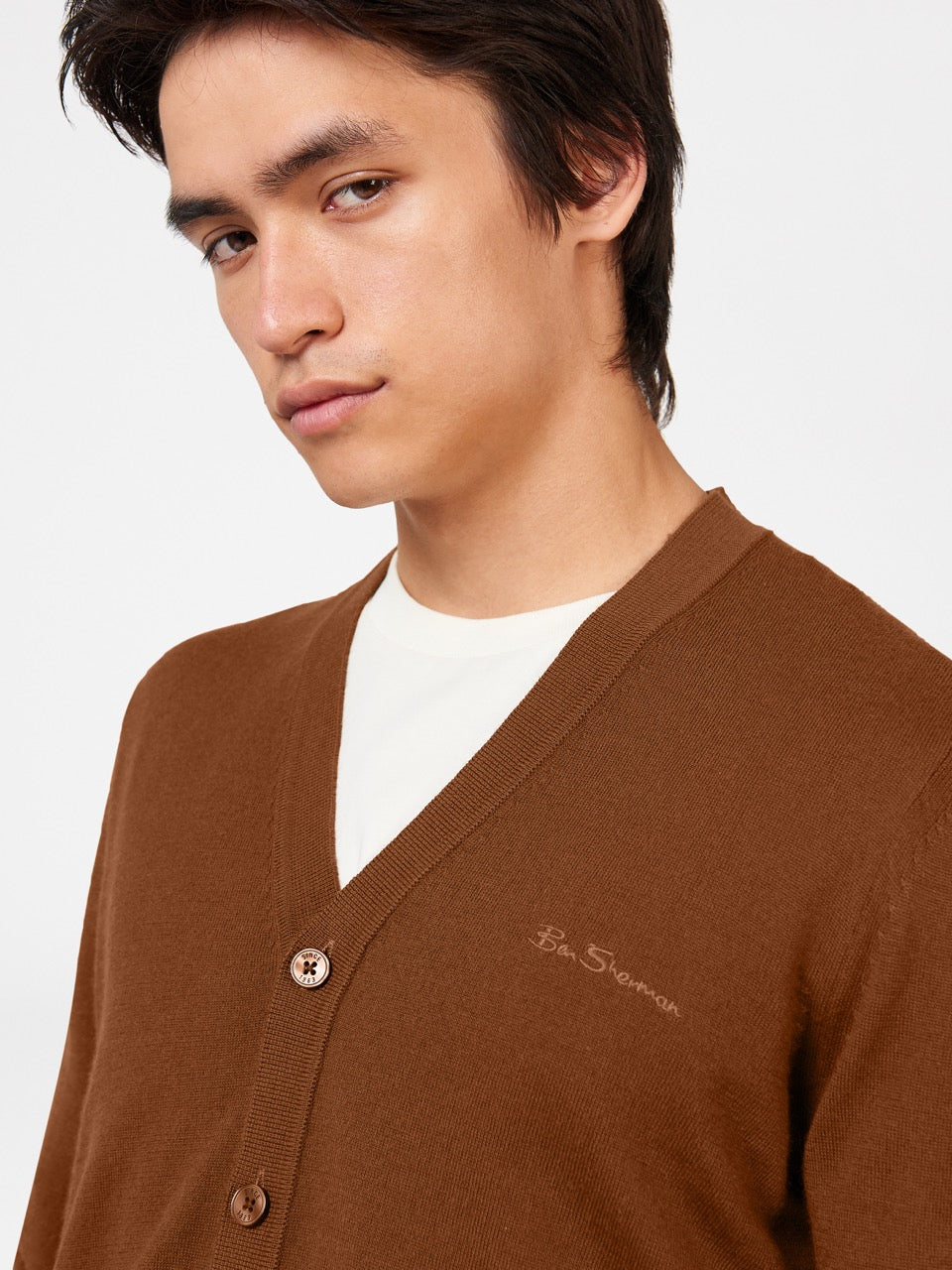 Ben Sherman Signature Merino Cardigan Strikkevarer Brune | ZOJML9328