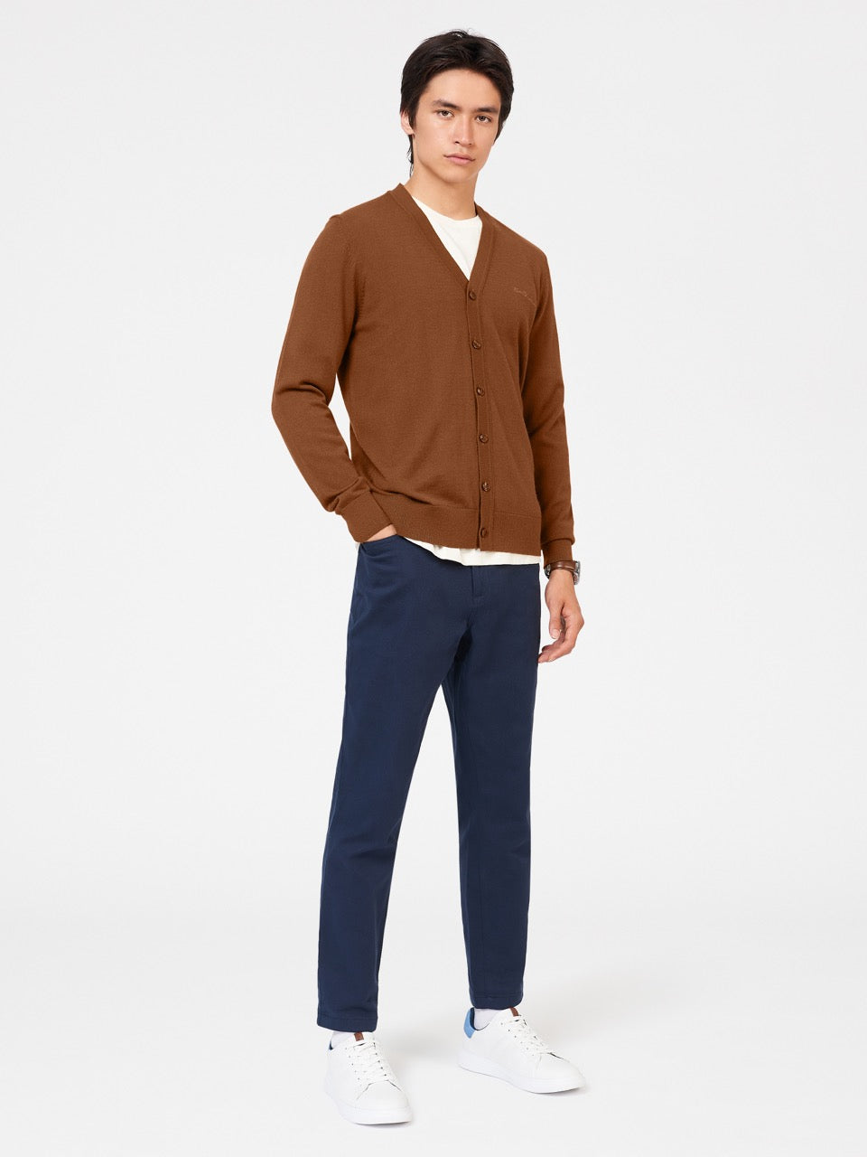 Ben Sherman Signature Merino Cardigan Strikkevarer Brune | ZOJML9328