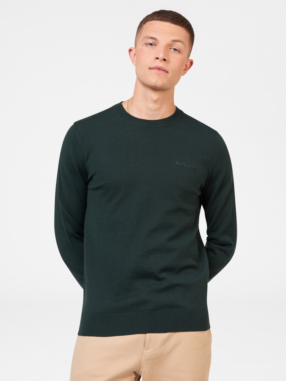 Ben Sherman Signature Merino Crewneck Strikkevarer Mørkegrøn | LNPBD3280