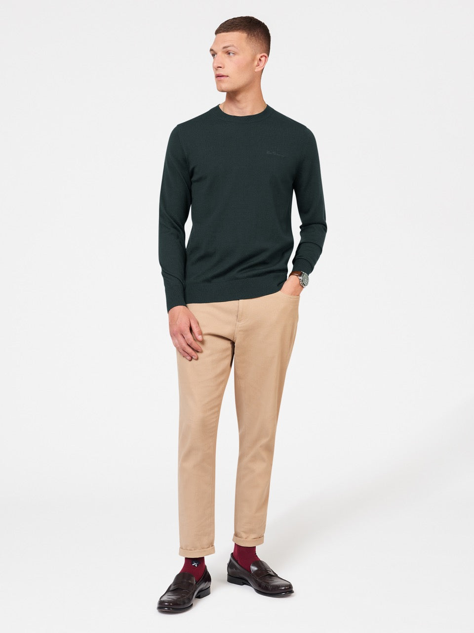 Ben Sherman Signature Merino Crewneck Strikkevarer Mørkegrøn | LNPBD3280