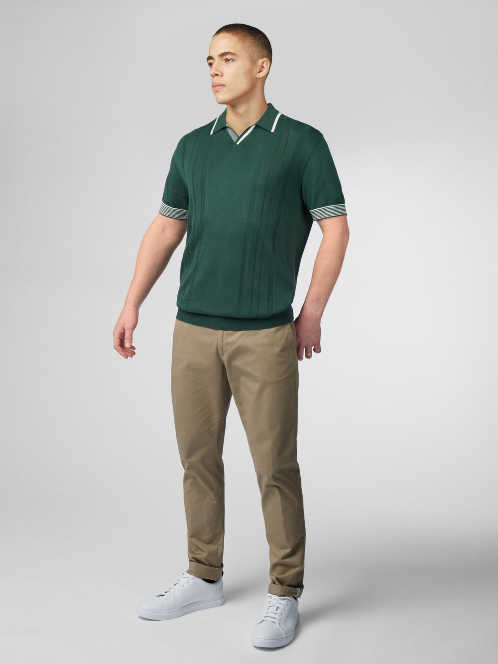 Ben Sherman Signature Open Neck Polo Strikkevarer Grøn | FZIQG8364