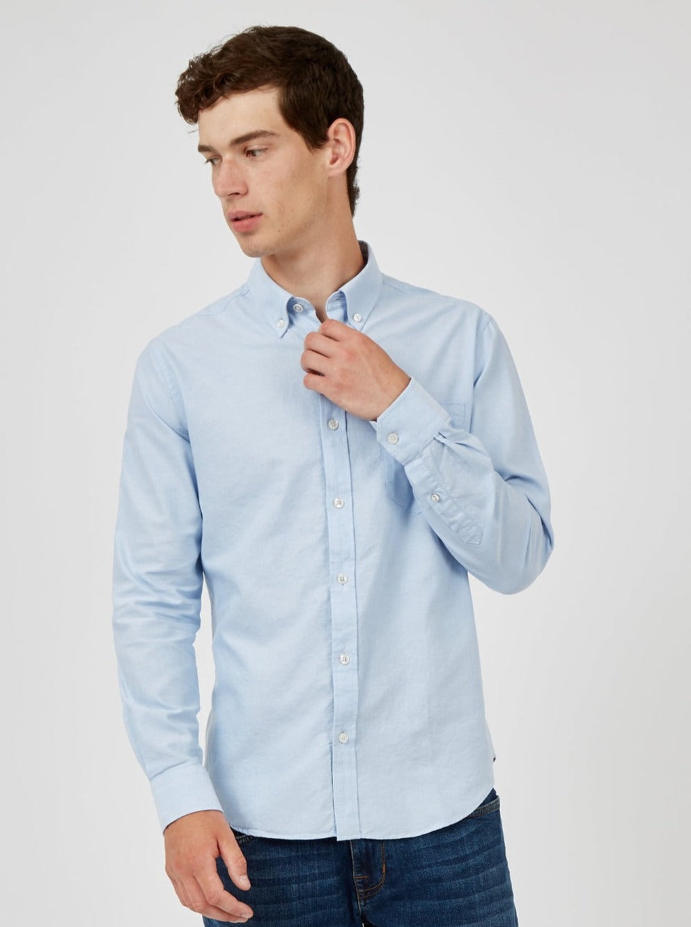 Ben Sherman Signature Organic Long-Sleeve Oxford Skjorte Blå | HLBZQ5841