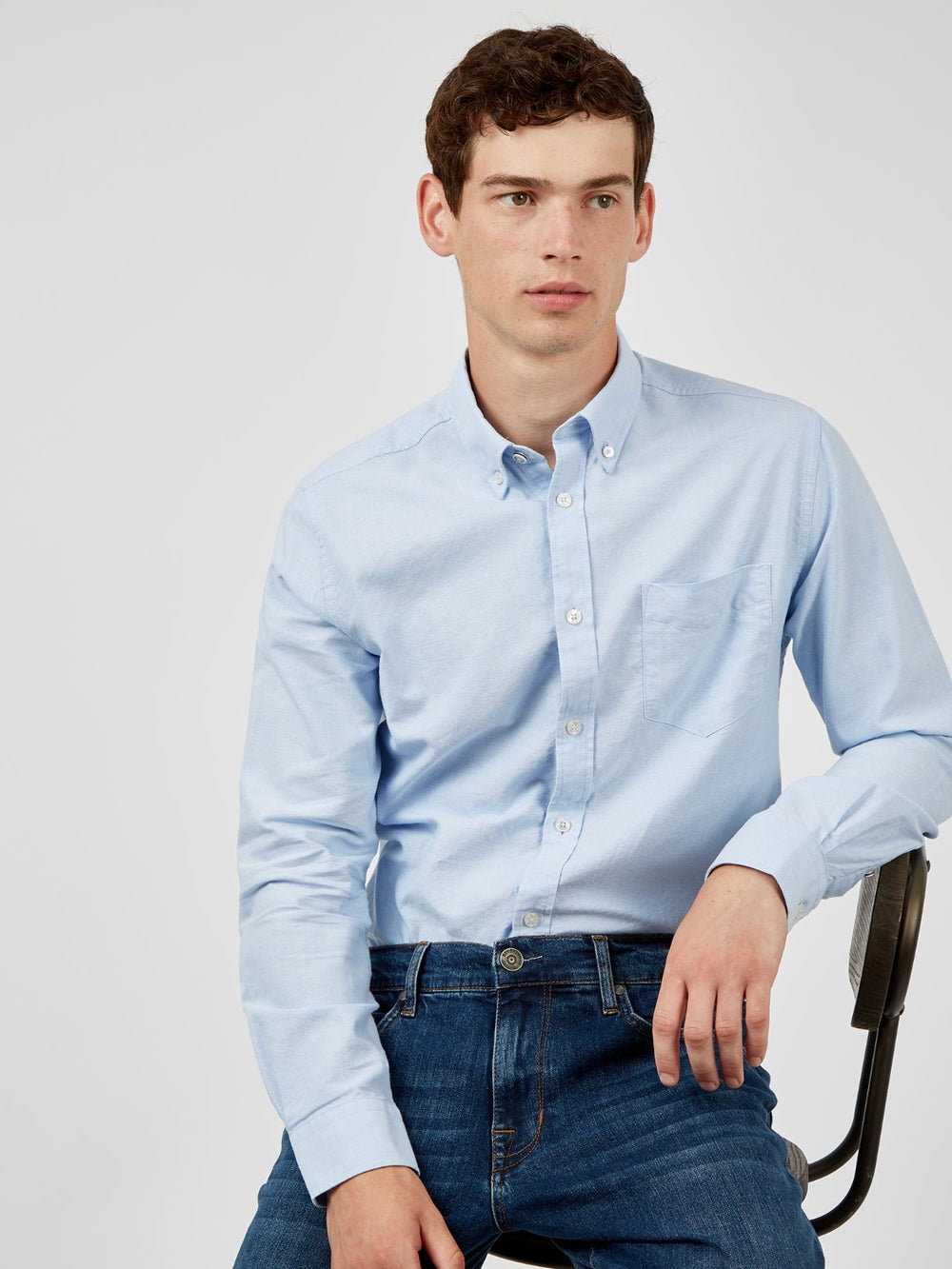 Ben Sherman Signature Organic Long-Sleeve Oxford Skjorte Blå | HLBZQ5841