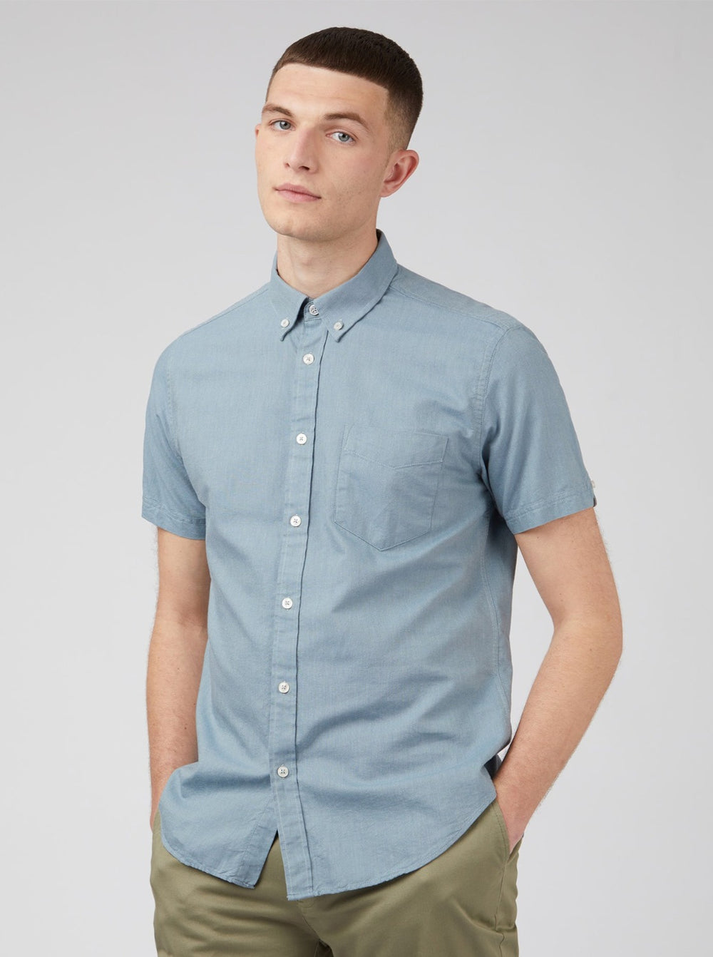 Ben Sherman Signature Organic Short-Sleeve Oxford Shadow Skjorte Blå Grå | IGLRO1093