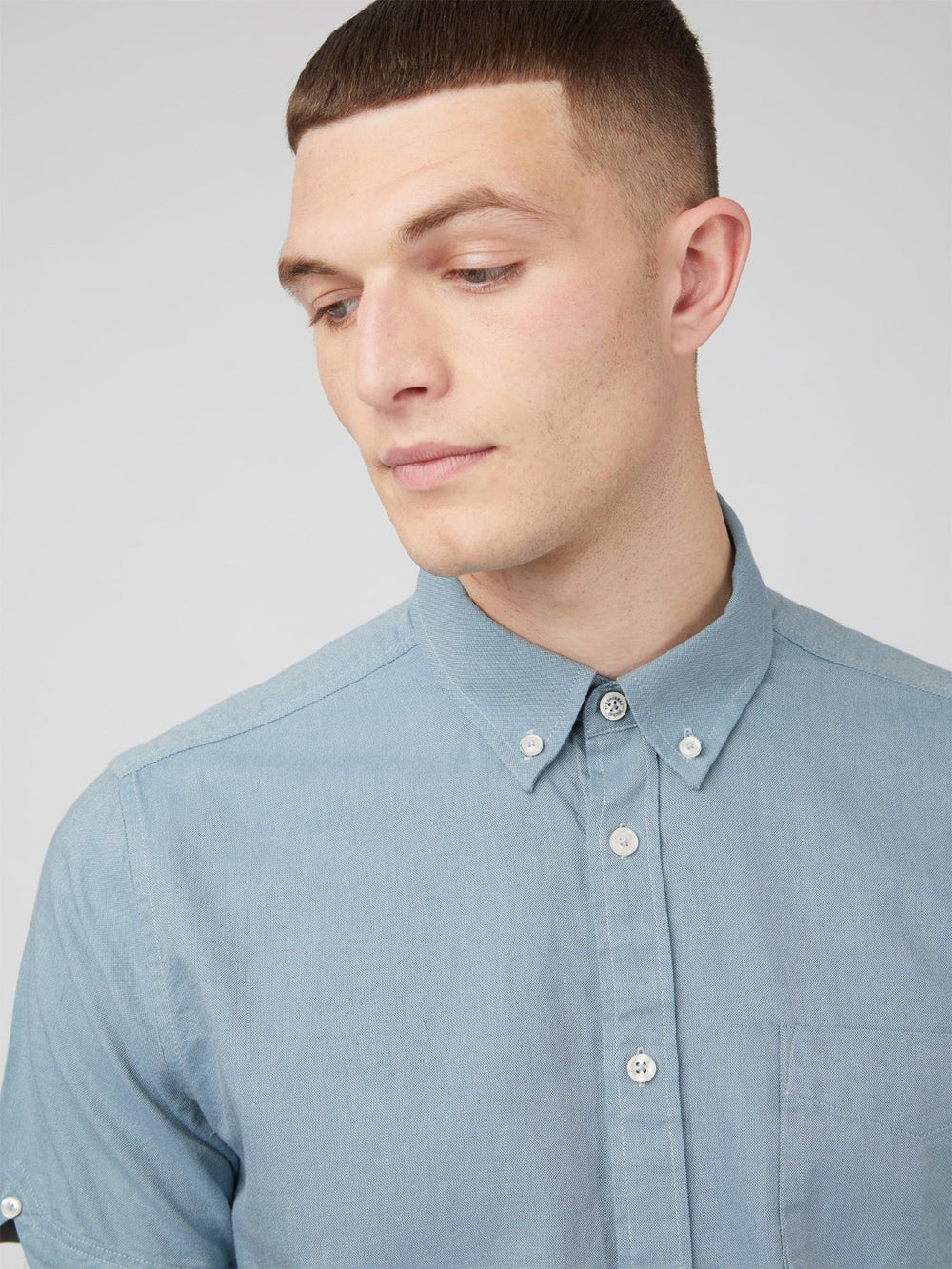 Ben Sherman Signature Organic Short-Sleeve Oxford Shadow Skjorte Blå Grå | IGLRO1093