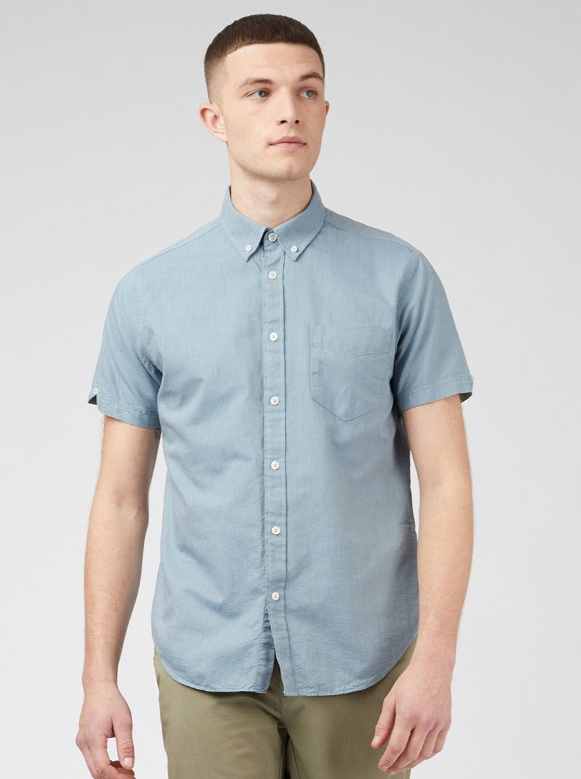 Ben Sherman Signature Organic Short-Sleeve Oxford Shadow Skjorte Blå Grå | IGLRO1093