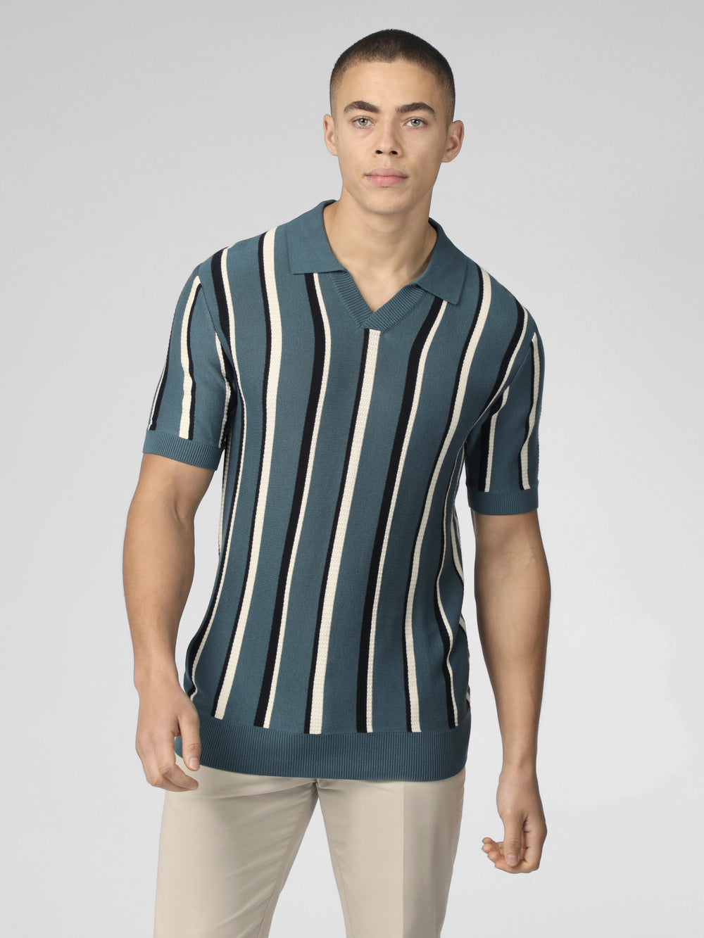 Ben Sherman Signature Vertical Stripe Open Neck Polo Strikkevarer Turkis | JNCVP1024