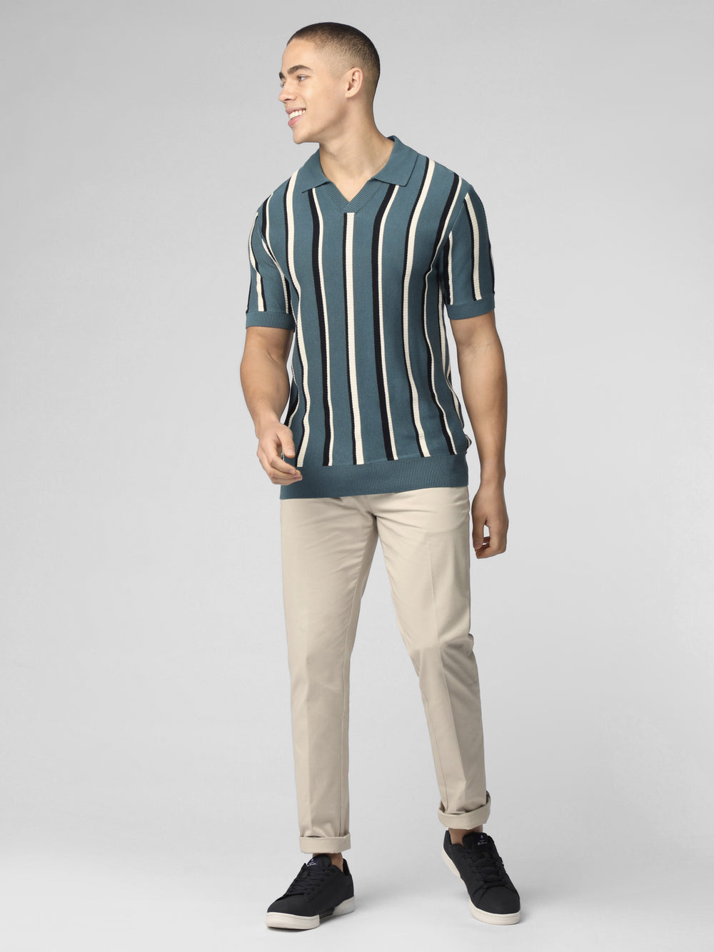 Ben Sherman Signature Vertical Stripe Open Neck Polo Strikkevarer Turkis | JNCVP1024