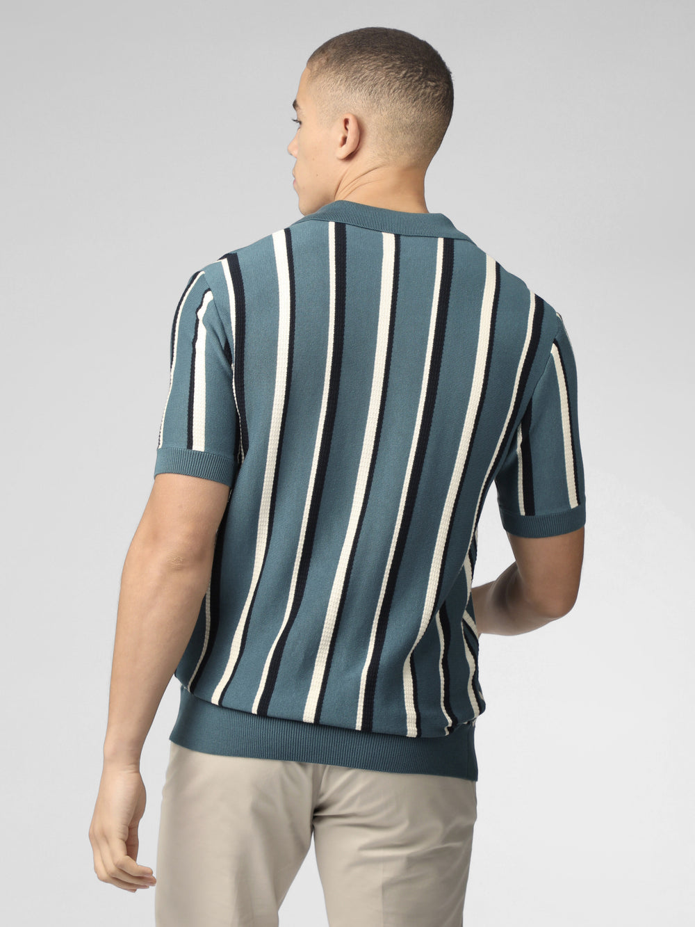 Ben Sherman Signature Vertical Stripe Open Neck Polo Strikkevarer Turkis | JNCVP1024