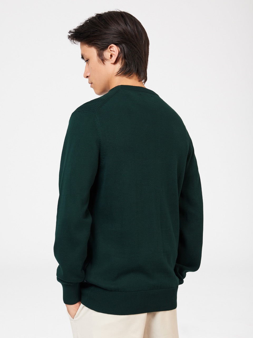 Ben Sherman Textured Crewneck Strikkevarer Mørkegrøn | LFESH7096