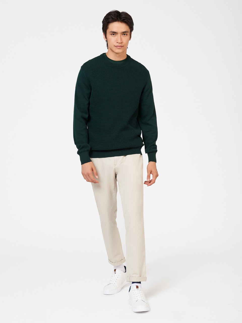 Ben Sherman Textured Crewneck Strikkevarer Mørkegrøn | LFESH7096