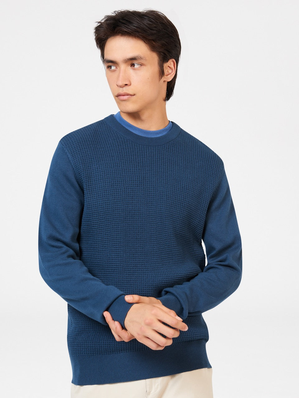 Ben Sherman Textured Crewneck Strikkevarer Indigo | WRXQV2539