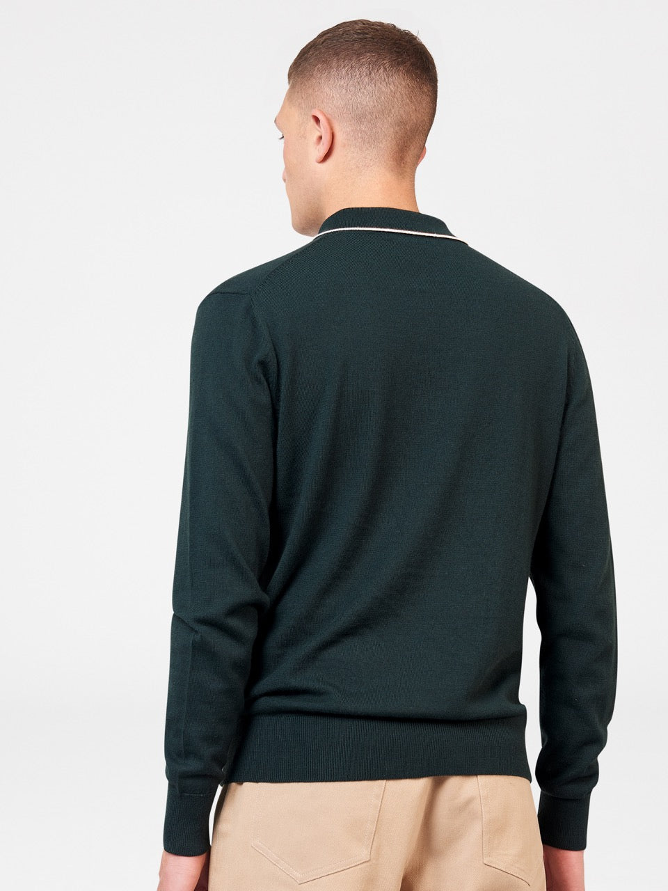 Ben Sherman Tipped Merino Sweater Med Polo Hals Mørkegrøn | UKATS2587