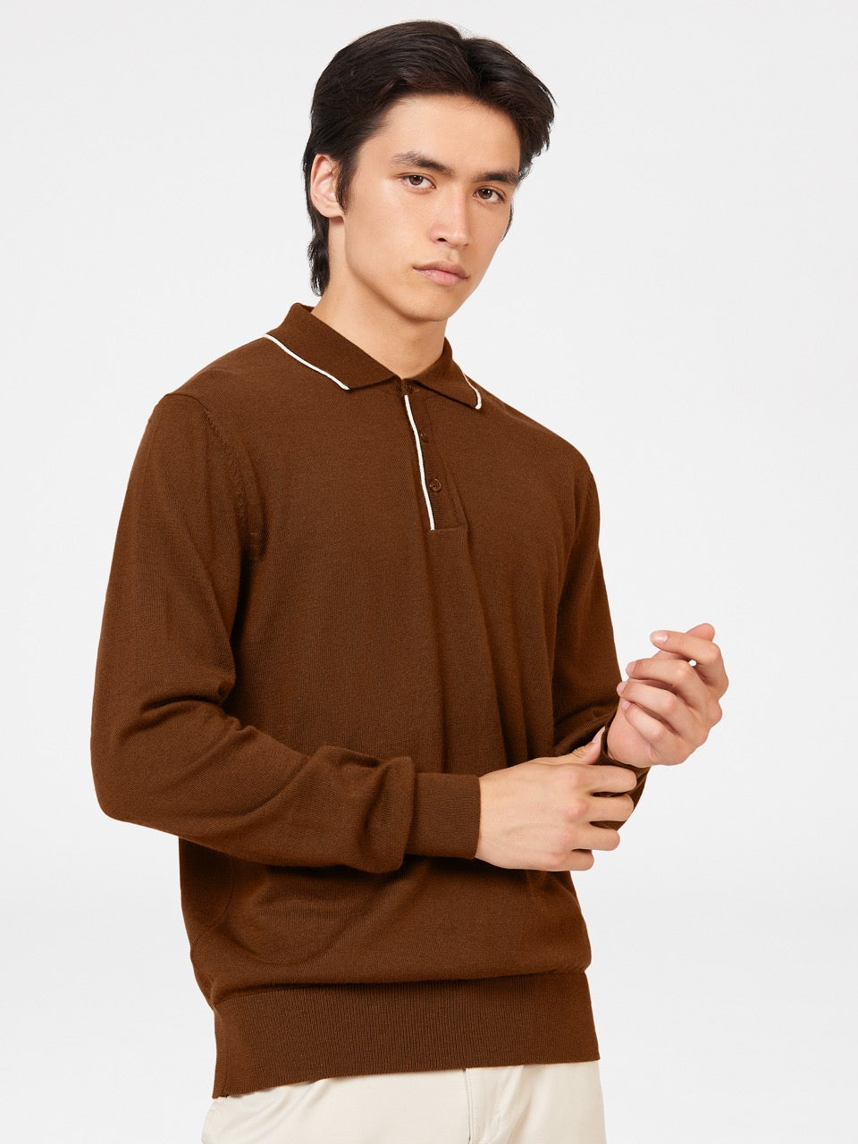 Ben Sherman Tipped Merino Sweater Med Polo Hals Brune | FUEOI6875